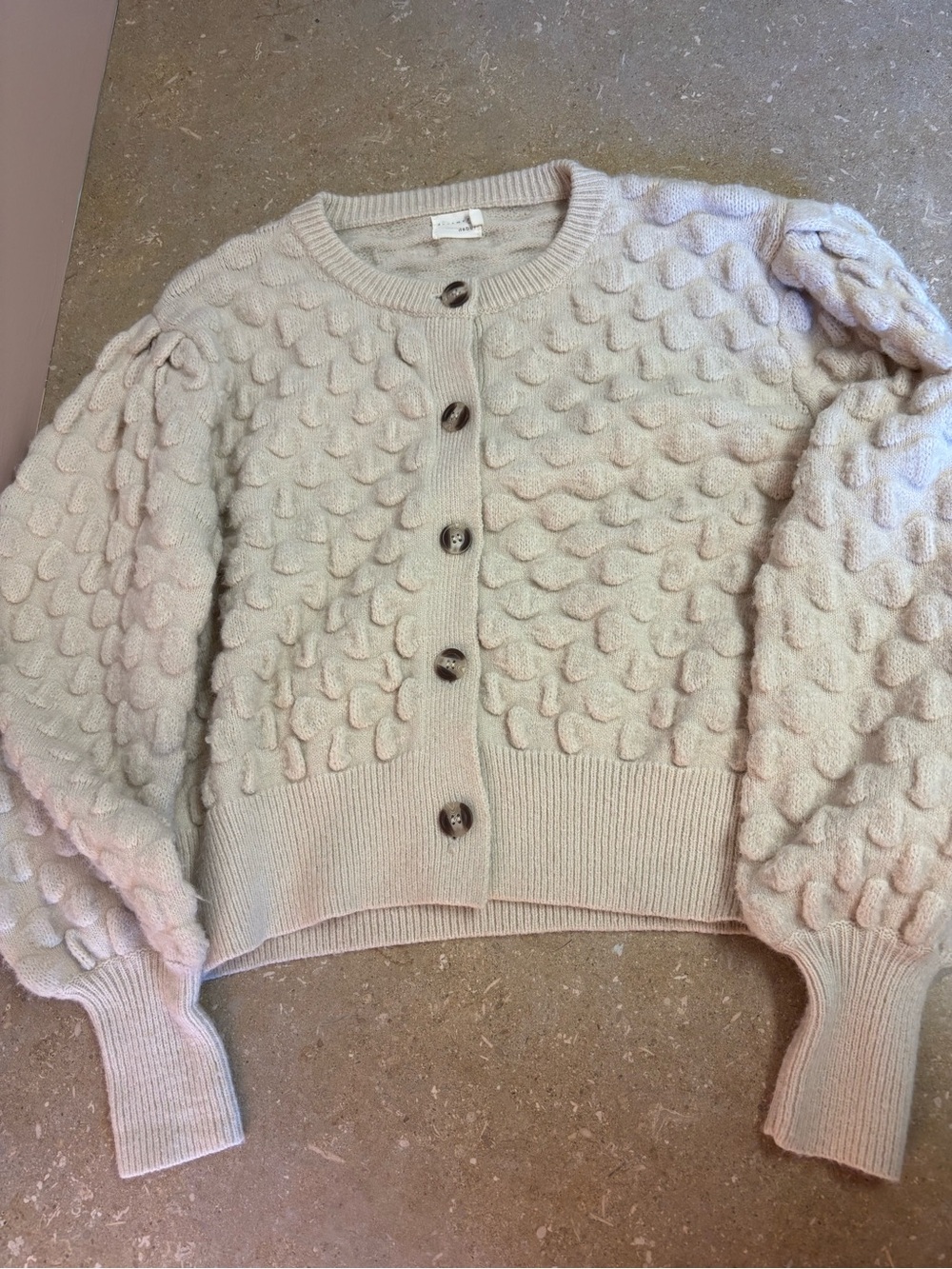Women’s Cream Bobble Puff-Sleeve Cardigan